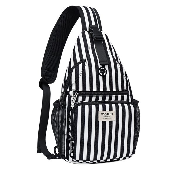 Mоѕіѕо Handbags - Crossbody Sling Backpack Hiking Daypack, Vertical Stripe Sling Bag With Front c